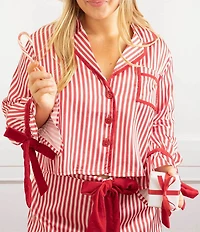 8 Oak Lane Long Sleeve Satin Striped Shorty Bow Holiday Pajama Set