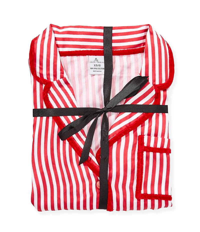 8 Oak Lane Long Sleeve Satin Striped Shorty Bow Holiday Pajama Set
