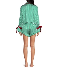 8 Oak Lane Long Sleeve Satin Striped Shorty Bow Holiday Pajama Set