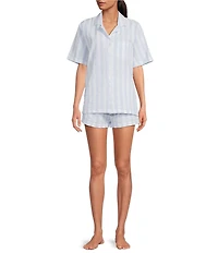 8 Oak Lane Short Sleeve Notch Collar Woven Striped Boxer Short Pajama Set