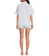 8 Oak Lane Short Sleeve Notch Collar Woven Striped Boxer Short Pajama Set