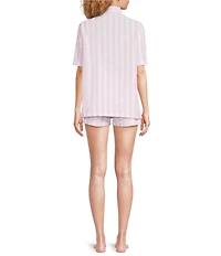 8 Oak Lane Short Sleeve Notch Collar Woven Striped Boxer Short Pajama Set