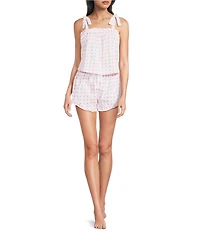 8 Oak Lane Sleeveless Tie Top Woven Berry Gingham Print Shorty Pajama Set