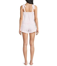 8 Oak Lane Sleeveless Tie Top Woven Berry Gingham Print Shorty Pajama Set