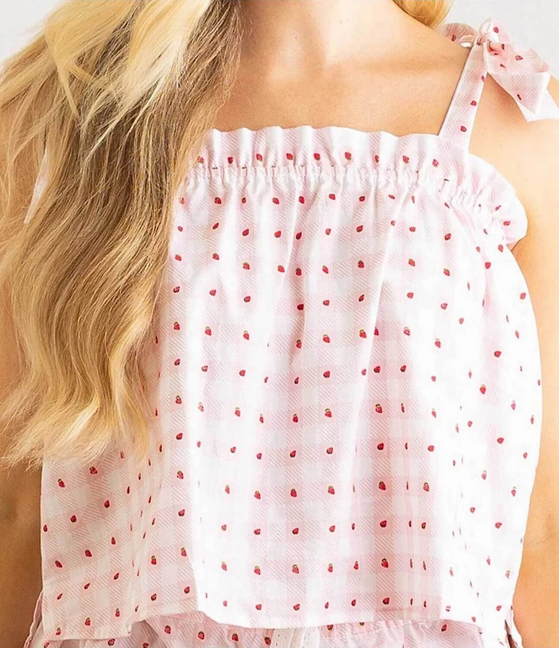8 Oak Lane Sleeveless Tie Top Woven Berry Gingham Print Shorty Pajama Set