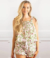 8 Oak Lane Sleeveless Tie Top Woven Botanical Berry Print Shorty Pajama Set