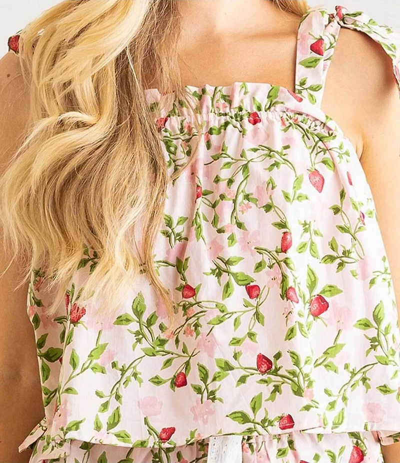 8 Oak Lane Sleeveless Tie Top Woven Botanical Berry Print Shorty Pajama Set