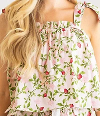 8 Oak Lane Sleeveless Tie Top Woven Botanical Berry Print Shorty Pajama Set