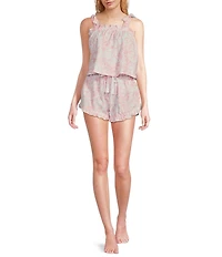 8 Oak Lane Sleeveless Tie Top Woven Bow Toile Print Shorty Pajama Set