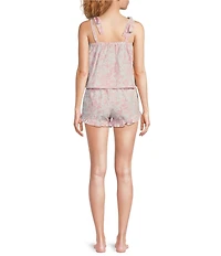 8 Oak Lane Sleeveless Tie Top Woven Bow Toile Print Shorty Pajama Set