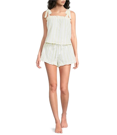 8 Oak Lane Sleeveless Tie Top Woven Striped Shorty Pajama Set