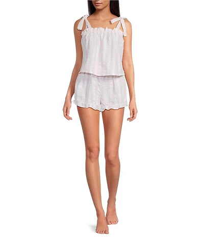 8 Oak Lane Sleeveless Tie Top Woven Striped Shorty Pajama Set