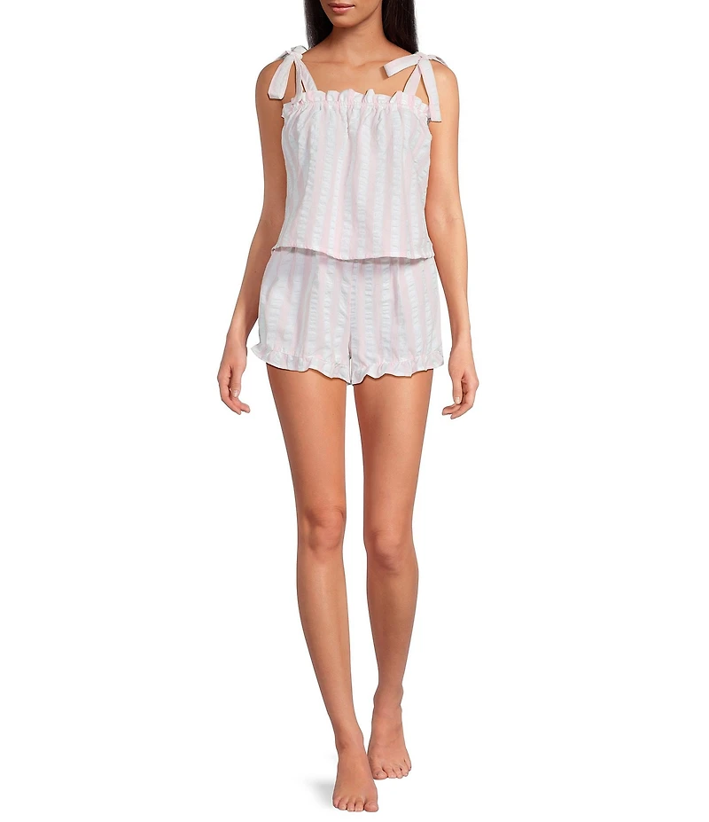 8 Oak Lane Sleeveless Tie Top Woven Striped Shorty Pajama Set