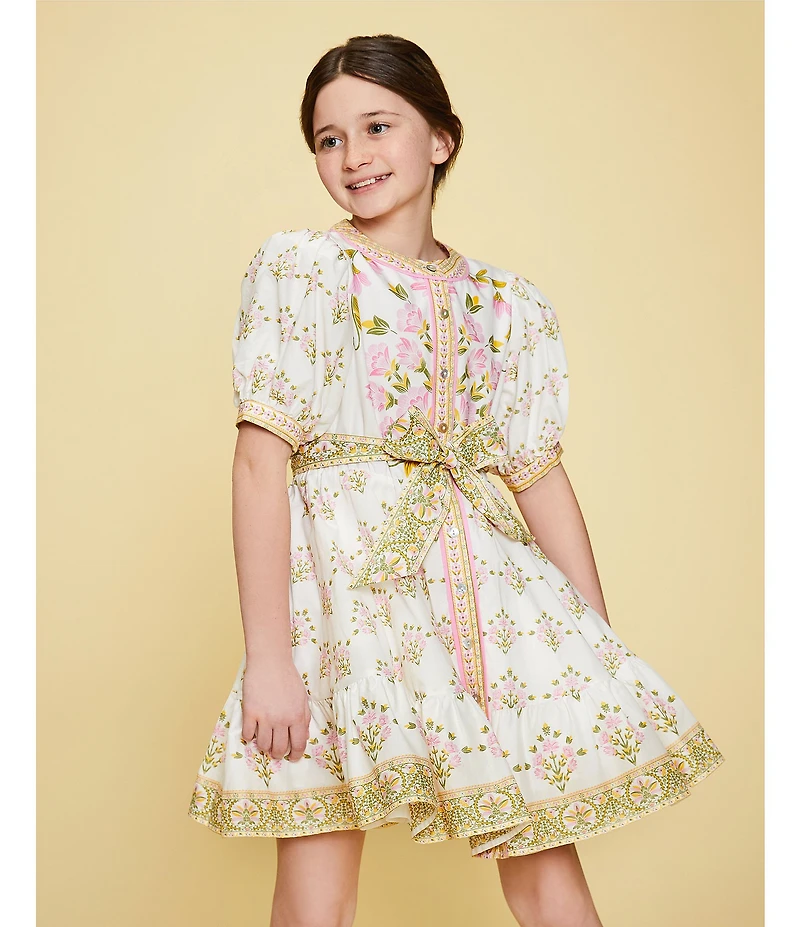 A Loves A Big Girls Bubble Sleeve Floral Tie Front Dress