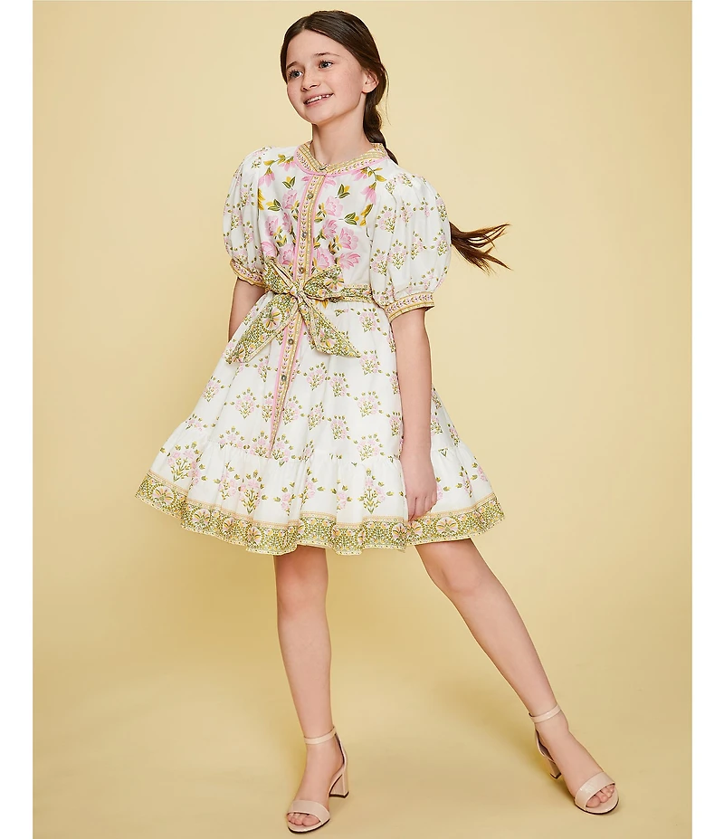 A Loves A Big Girls Bubble Sleeve Floral Tie Front Dress