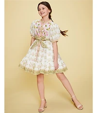 A Loves A Big Girls Bubble Sleeve Floral Tie Front Dress