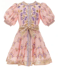 A Loves A Big Girls Bubble Sleeve Floral Tie Front Dress