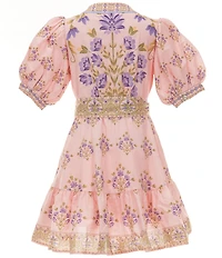 A Loves A Big Girls Bubble Sleeve Floral Tie Front Dress