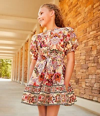 A Loves A Big Girls Bubble Sleeve Floral Print Dress