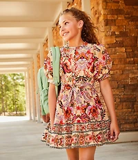 A Loves A Big Girls Bubble Sleeve Floral Print Dress