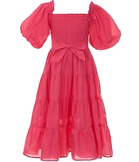 A Loves A Big Girls Bubble Sleeve Smocked Bodice Tier Dress