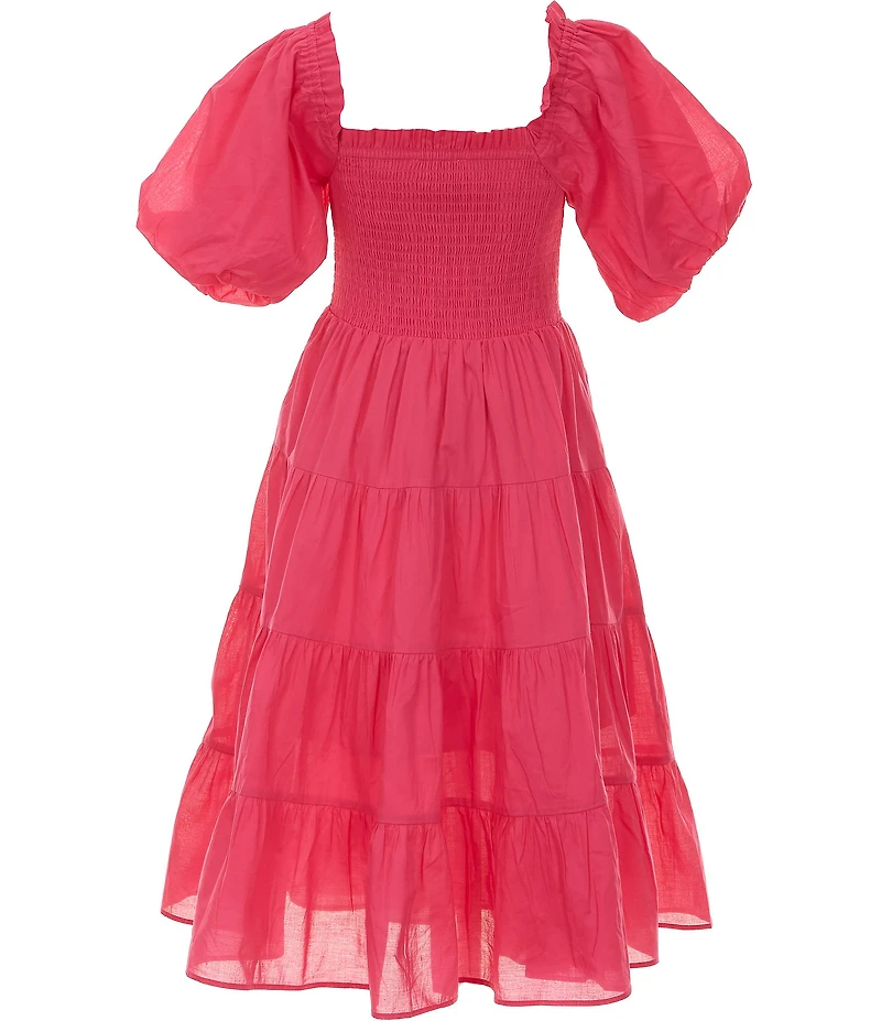 A Loves A Big Girls Bubble Sleeve Smocked Bodice Tier Dress