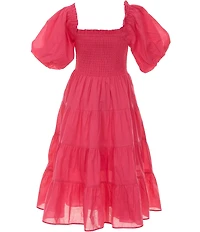 A Loves A Big Girls Bubble Sleeve Smocked Bodice Tier Dress