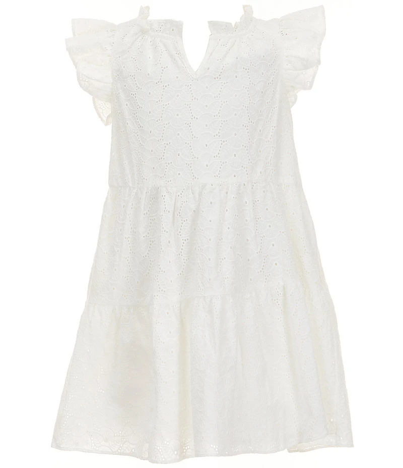 A Loves A Big Girls Eyelet Ruffle Cap Sleeve A-Line Tiered Dress