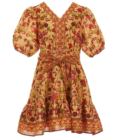 A Loves A Big Girls Floral Print Puff Sleeve Wrap Dress