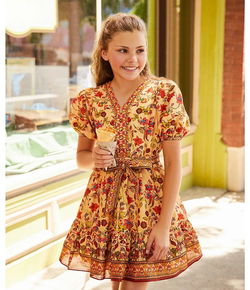 A Loves A Big Girls Floral Print Puff Sleeve Wrap Dress