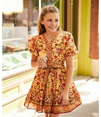 A Loves A Big Girls Floral Print Puff Sleeve Wrap Dress