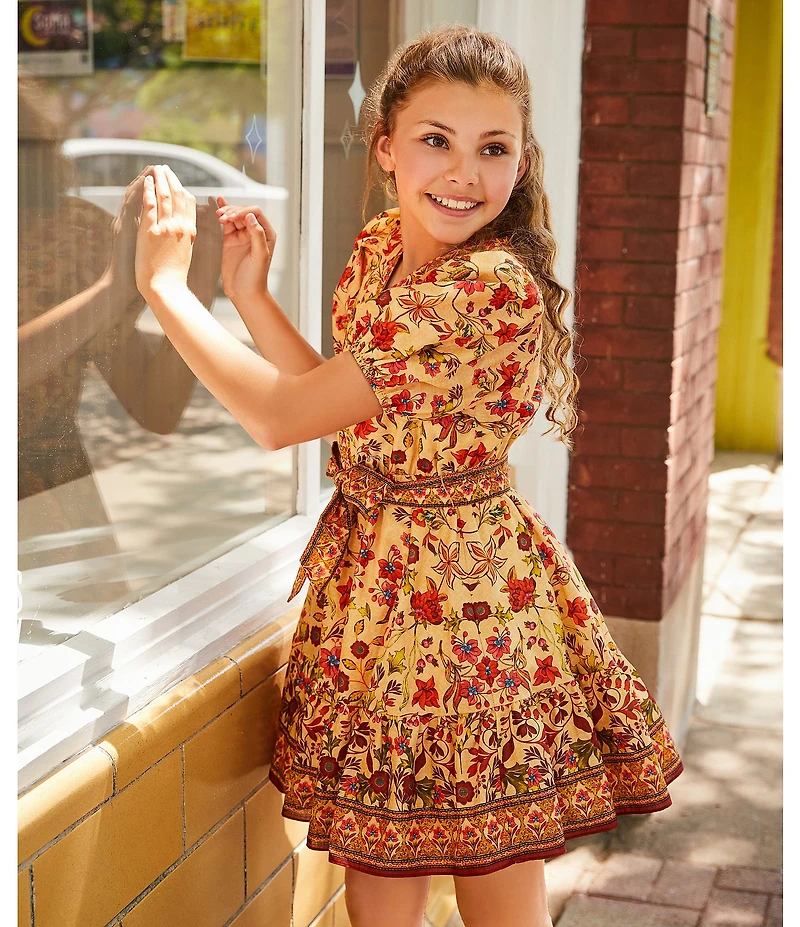 A Loves A Big Girls Floral Print Puff Sleeve Wrap Dress