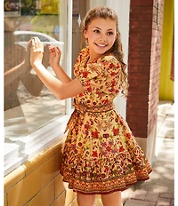 A Loves A Big Girls Floral Print Puff Sleeve Wrap Dress