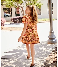 A Loves A Big Girls Floral Print Puff Sleeve Wrap Dress