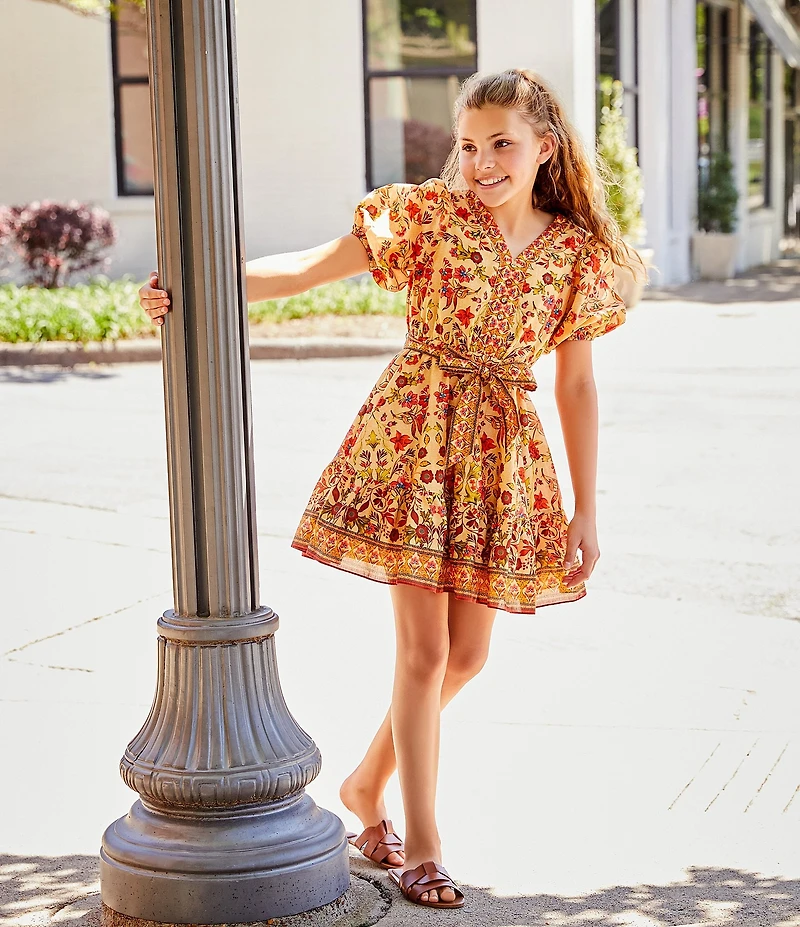 A Loves A Big Girls Floral Print Puff Sleeve Wrap Dress