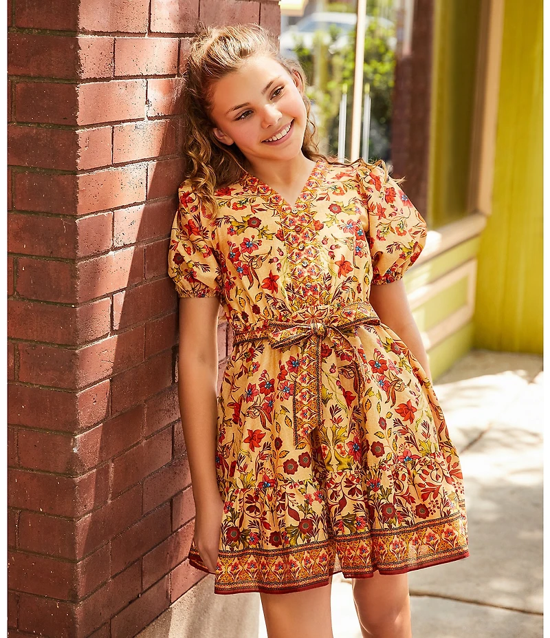 A Loves A Big Girls Floral Print Puff Sleeve Wrap Dress
