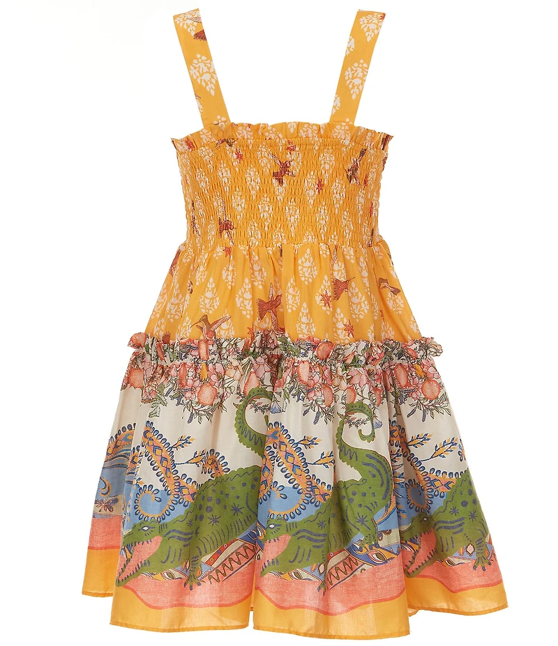 A Loves A Big Girls Marigold Floral Print Sleeveless Smocked Dress