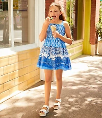 A Loves A Big Girls Cobalt Floral Print Sleeveless Smocked Dress