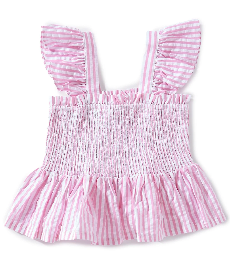 A Loves A Big Girls Flutter Sleeve Striped Smocked Top