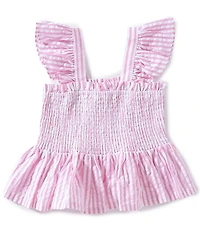 A Loves A Big Girls Flutter Sleeve Striped Smocked Top