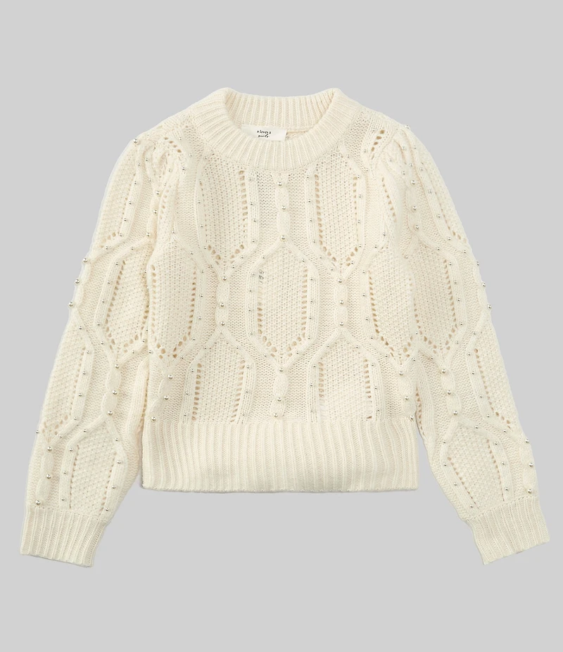 A Loves A Big Girls Long Sleeve Cable Sweater with Pearls