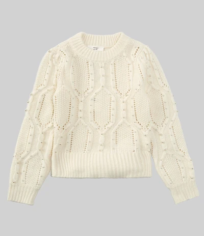 A Loves A Big Girls Long Sleeve Cable Sweater with Pearls