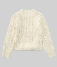A Loves A Big Girls Long Sleeve Cable Sweater with Pearls