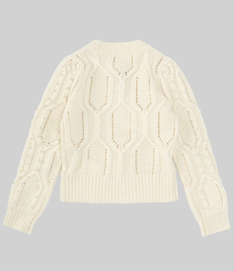 A Loves A Big Girls Long Sleeve Cable Sweater with Pearls