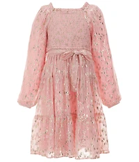 A Loves A Big Girls Long Sleeve Tiered Lurex Midi Dress