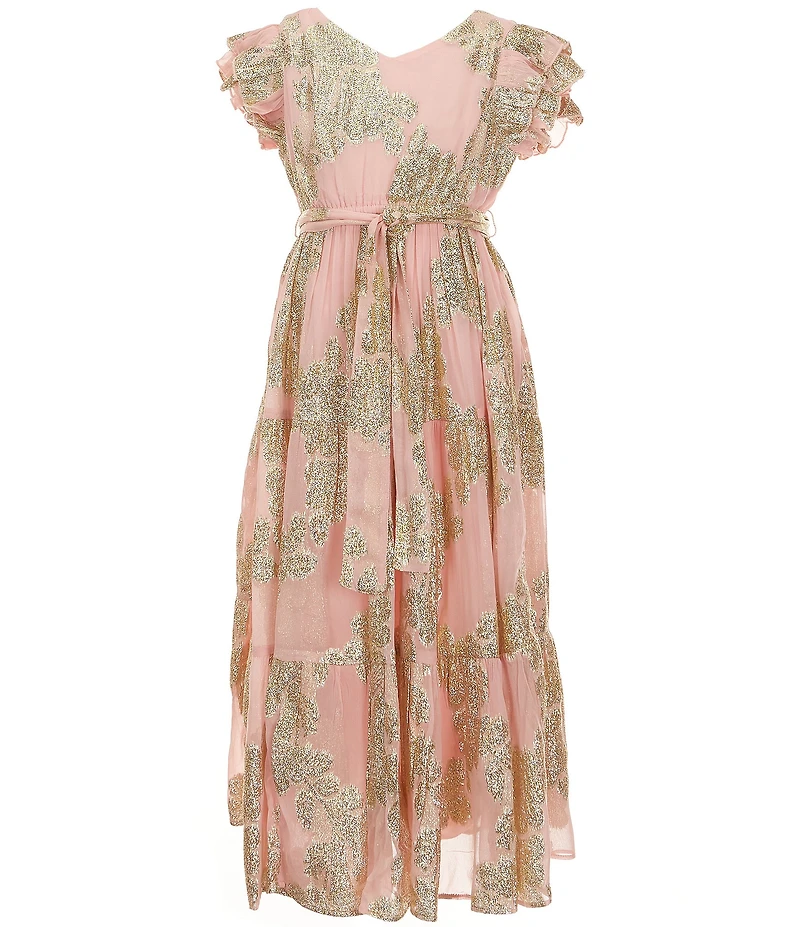 A Loves A Big Girls Ruffle Cap Sleeve Lurex Jacquard Dress