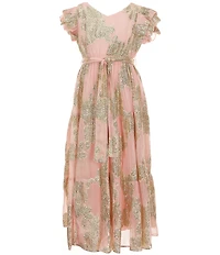 A Loves A Big Girls Ruffle Cap Sleeve Lurex Jacquard Dress