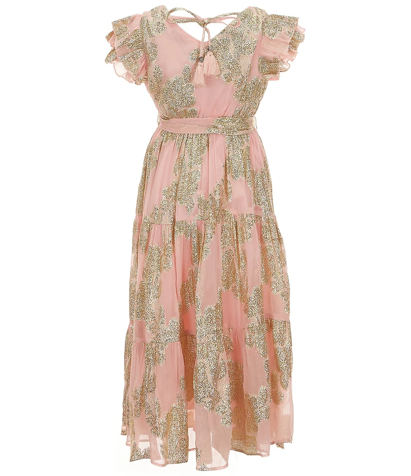 A Loves A Big Girls Ruffle Cap Sleeve Lurex Jacquard Dress