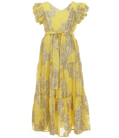 A Loves A Big Girls Ruffle Cap Sleeve Lurex Jacquard Dress