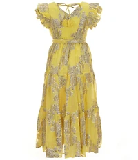 A Loves A Big Girls Ruffle Cap Sleeve Lurex Jacquard Dress
